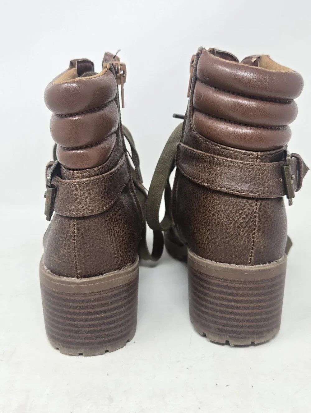 MIA Girl Brown Leather Lace Up Block Heel Combat Boots Girls Size 3M